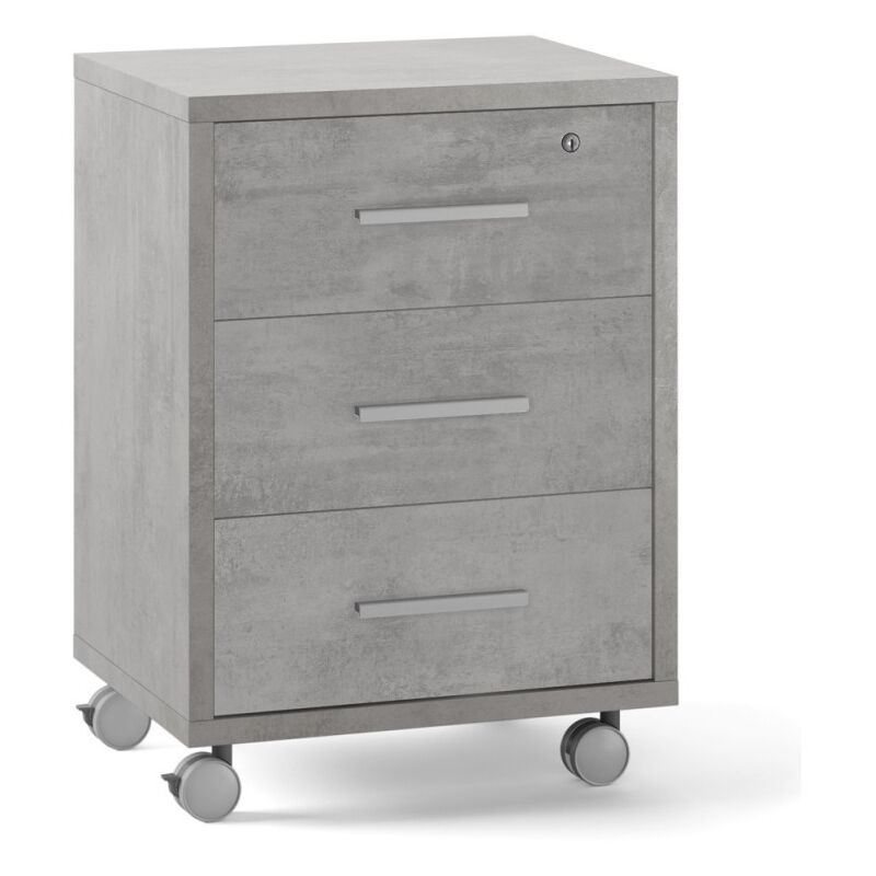 Commode de bureau avec trois tiroirs à roulettes Beton Cemento 51x41x h71 cm