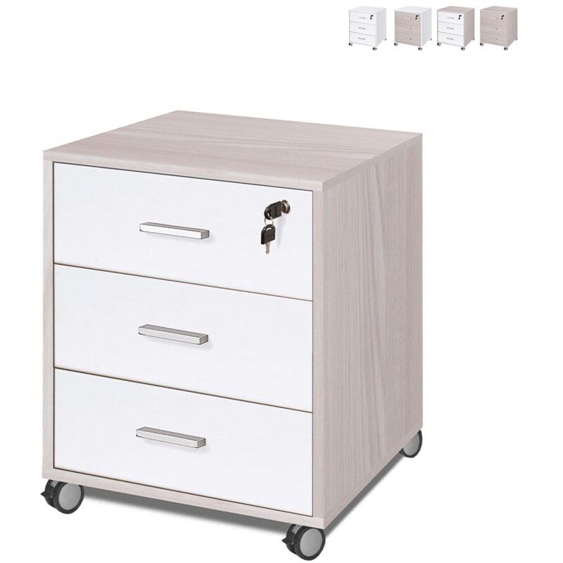 Commode de bureau avec trois tiroirs à roulettes Orme blanc 50x41x h70 cm
