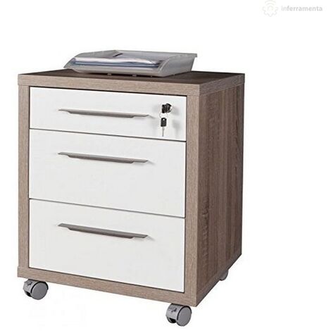 Commode de bureau Composad Chania A  3 tiroirs A  roulettes en chA ne et couleur blanche