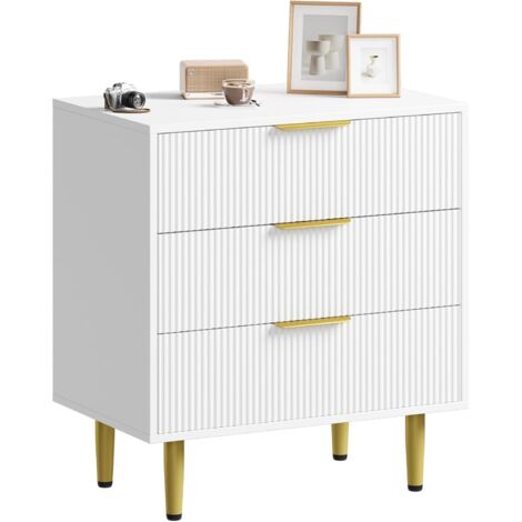 Commode De Chambre, Armoire Moderne Grand Capacité, Ensemble Meuble Salon Fluté 3 Tiroirs, Bois, Meuble TV, Blanc