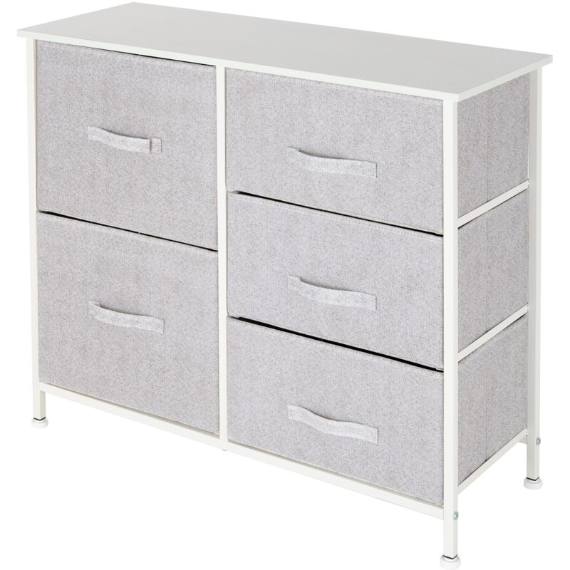 Ml-design - ml Design Commode en Tissu à 5 Tiroirs, 80x30x70 cm, Blanc, Cadre en Métal / Panneau en mdf, Meuble de Rangement, Penderie, Buffet,