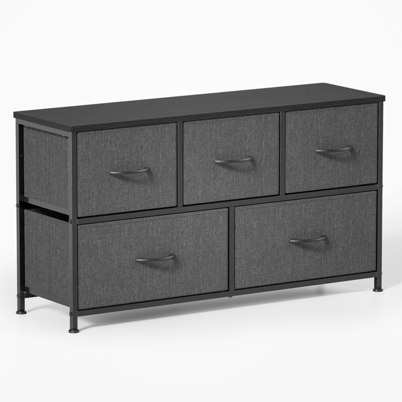 Commode de Chambre Bealife 5 Tiroirs en Tissu Cadre en Acier Pieds en Plastique Réglable Rangement Meuble Gris Foncé