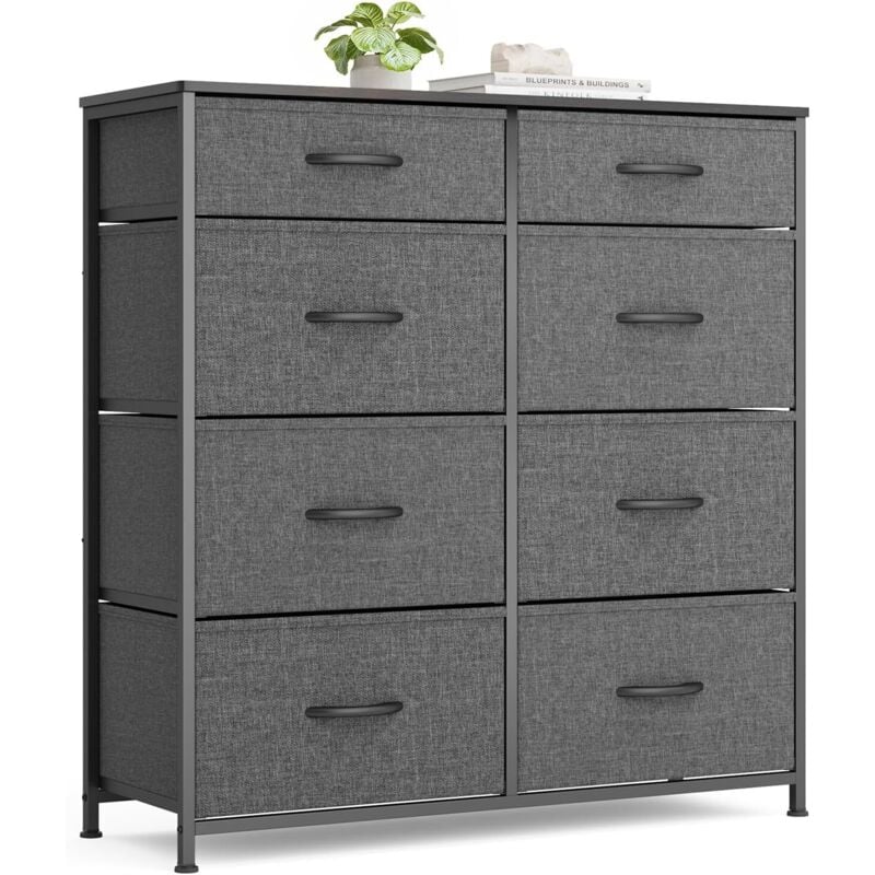 Commode de Chambre Bealife 8 Tiroirs en Tissu Cadre en Acier Pieds en Plastique Réglable Rangement Meuble Gris Foncé