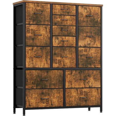 Commode de Chambre, Commode de Rangement avec 15 Tiroir en Tissu avec Cadre en Métal pour Chambre, Salon, Couloir, Armoire à Tiroirs Grand Espace 100x30x123 cm Brun