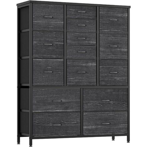 Commode de Chambre, Commode de Rangement avec 15 Tiroir en Tissu avec Cadre en Métal pour Chambre, Salon, Couloir, Armoire à Tiroirs Grand Espace 100x30x123 cm Gris