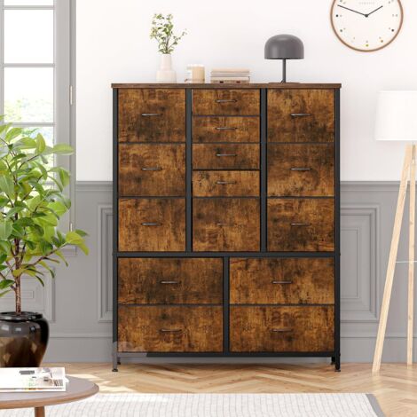Commode de Chambre, Commode de Rangement avec 15 Tiroir en Tissu, Cadre en Métal pour Chambre Enfants, Salon,marron,100x30x123cm