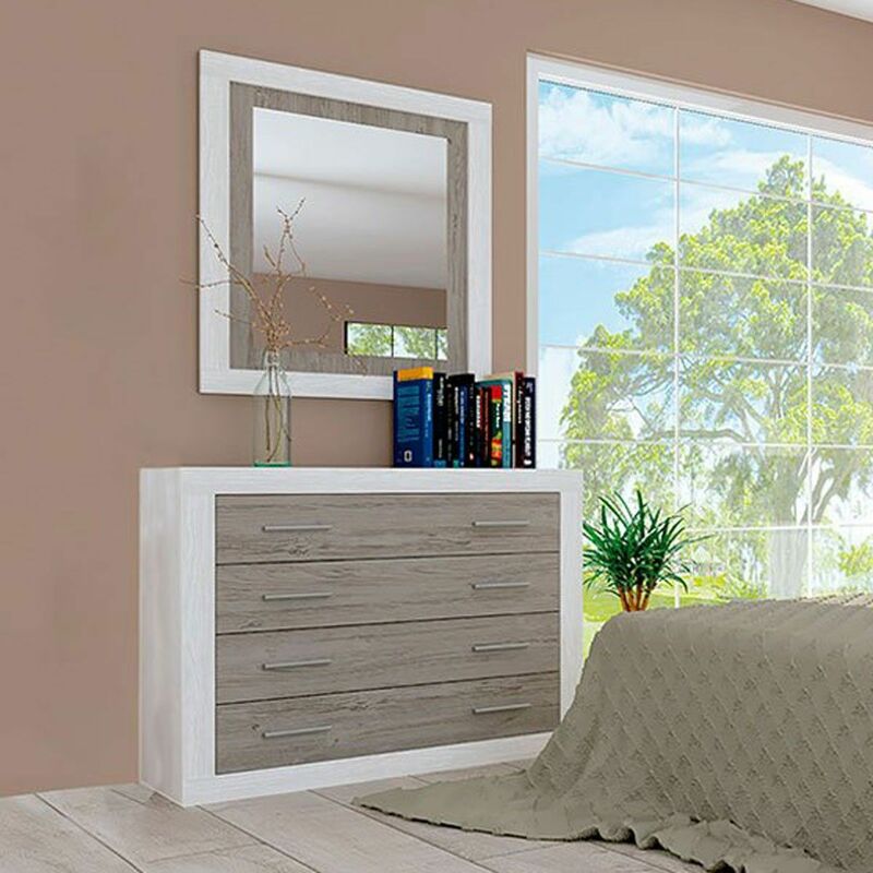 Commode de chambre Laura 4 tiroirs 98 x 81,5 x 39,6 cm Couleur: pin andersen - gris