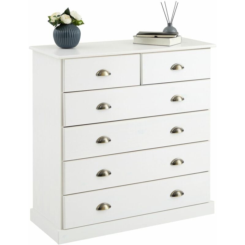Commode chambre paris l 91 cm en bois massif - Blanc
