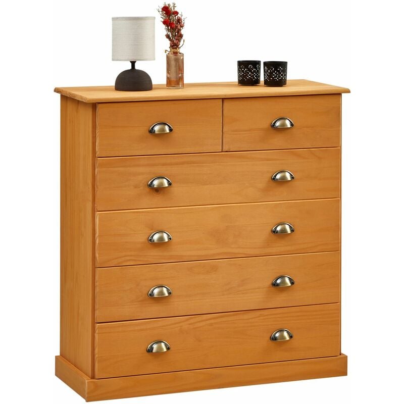 Commode chambre paris l 91 cm en bois massif - Brun