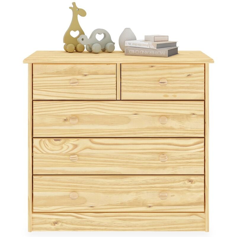 Idimex - Commode en pin rondo, 2+3 tiroirs, vernis naturel