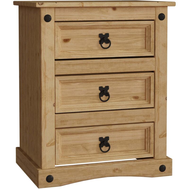 Home Discount – Table de chevet 3 tiroirs en pin massif – Dimensions L 48 x P 35 x H 60 cm – Finition cirée vieillie – Capacité 30 kg
