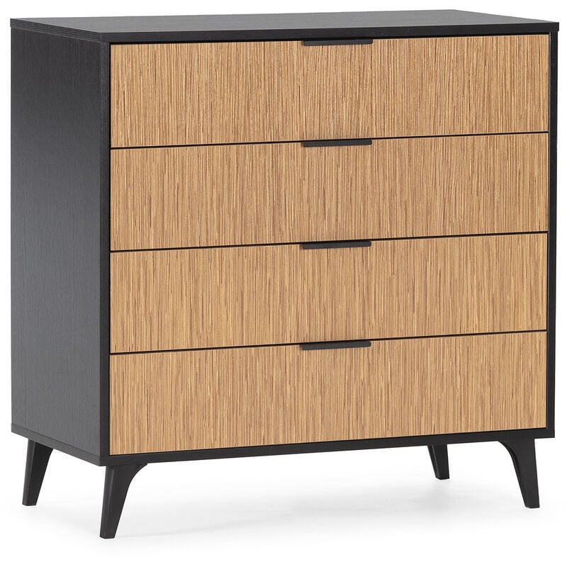 Commode de nuit Denis 4 tiroirs couleur Noir/Bois