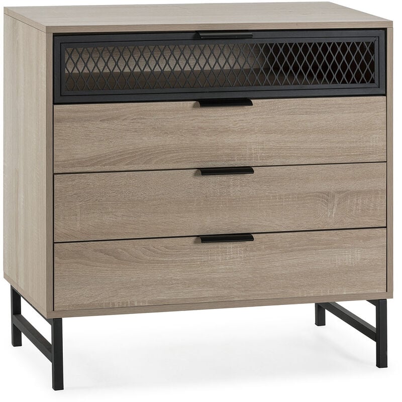 Commode de nuit Hera 3 tiroirs 1 porte coloris bois