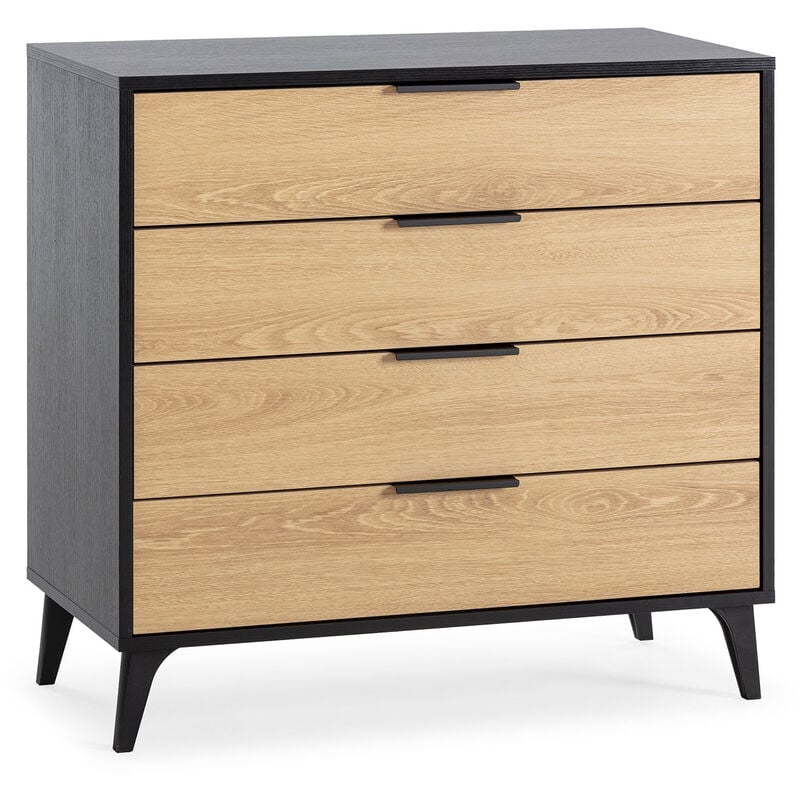 Commode de nuit Kalma 4 tiroirs coloris noir/chêne