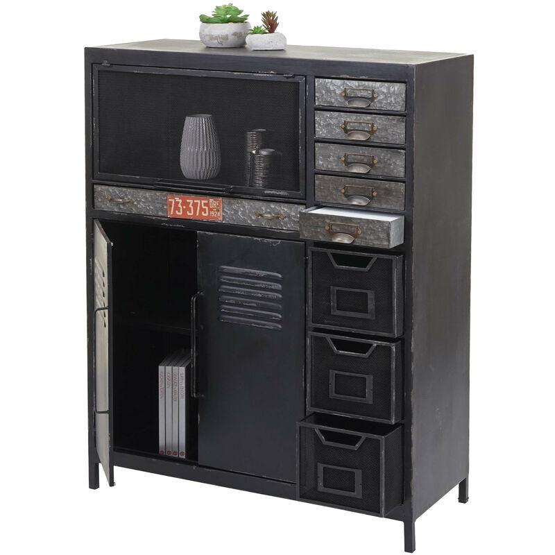 Commode de pharmacien HWC-A32, buffet haut, meuble à tiroirs, design industriel, 115x89x35cm