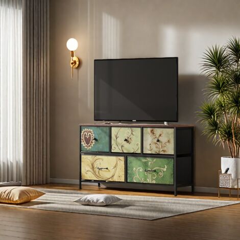 Commode de rangement 100 cm, , Metallgestell, Kommode mit fünf Schubladen, TV-Schrank im Industriestil, Retro-Design