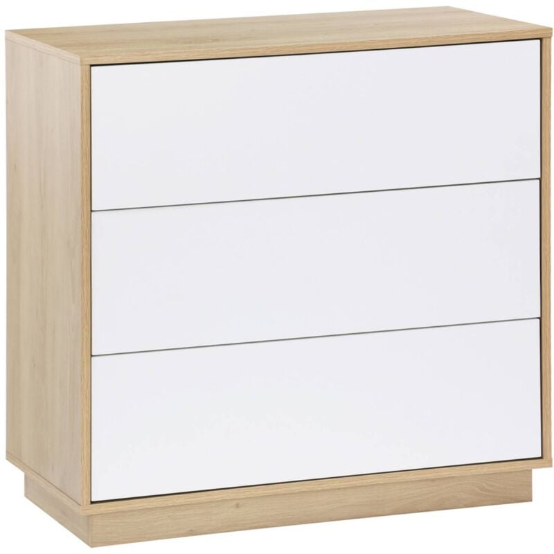 Commode de rangement 3 tiroirs effet bois bicolore