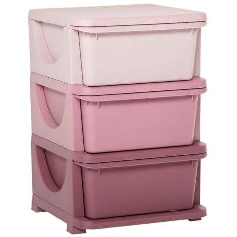 Commode de rangement 3 tiroirs pour enfant - Coloris rose - Meuble pratique et solide pour chambre d'enfant et de bébé