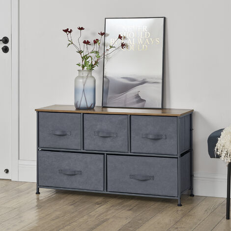 Commode de rangement 5 tiroirs en tissu non-tissé 55 x 100 x 29 cm – Armature métal – Étagère MDF effet bois