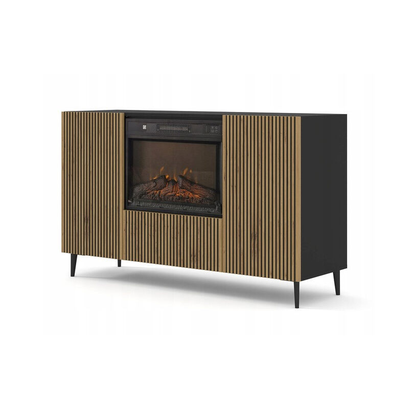 Bb-loisir - Commode de rangement Meuble avec cheminée integrée Noir/Artisan 140x40x86 ravi b 2D1K sur pied