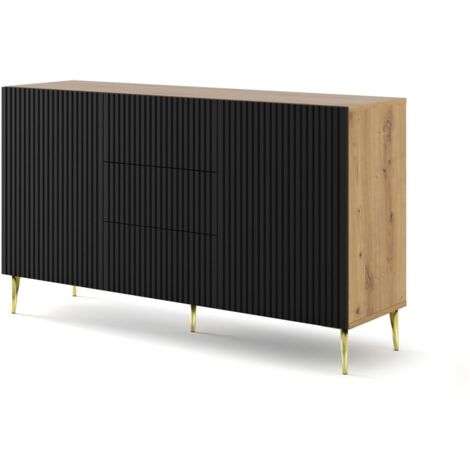 Commode de rangement Meuble Couleur Chêne Artisan Mat 150x42x87 RAVI B FILET 2D3S Pied or