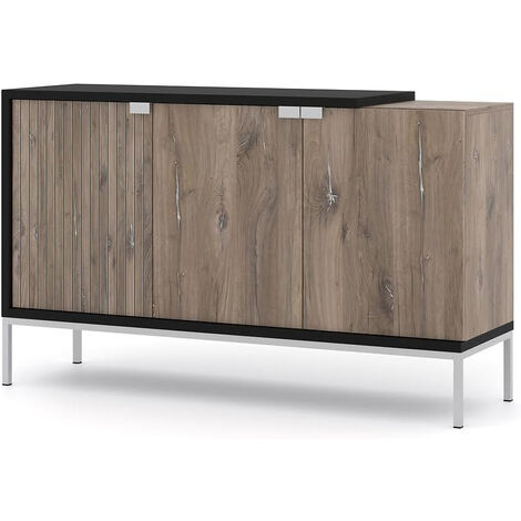 Commode de rangement Meuble universel 143x42x86cm chêne flagstaff/noir mat TODINO