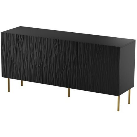 Commode de rangement Meuble universel 152x75x42cm sur pied Noir mat YOUNGE