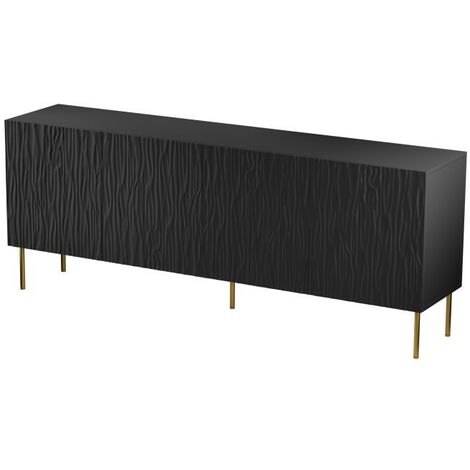 Commode de rangement Meuble universel 190x75x42cm sur pied Noir mat YOUNGE