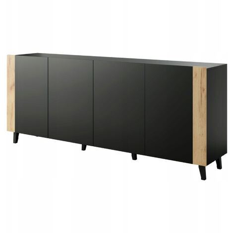 Commode de rangement Meuble universel 200x82x42 cm Noir mat FUTI sur pieds