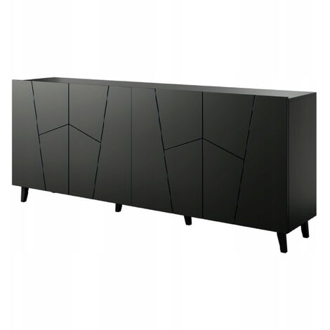 Commode de rangement Meuble universel 200x82x42 cm Noir mat VISO sur pieds