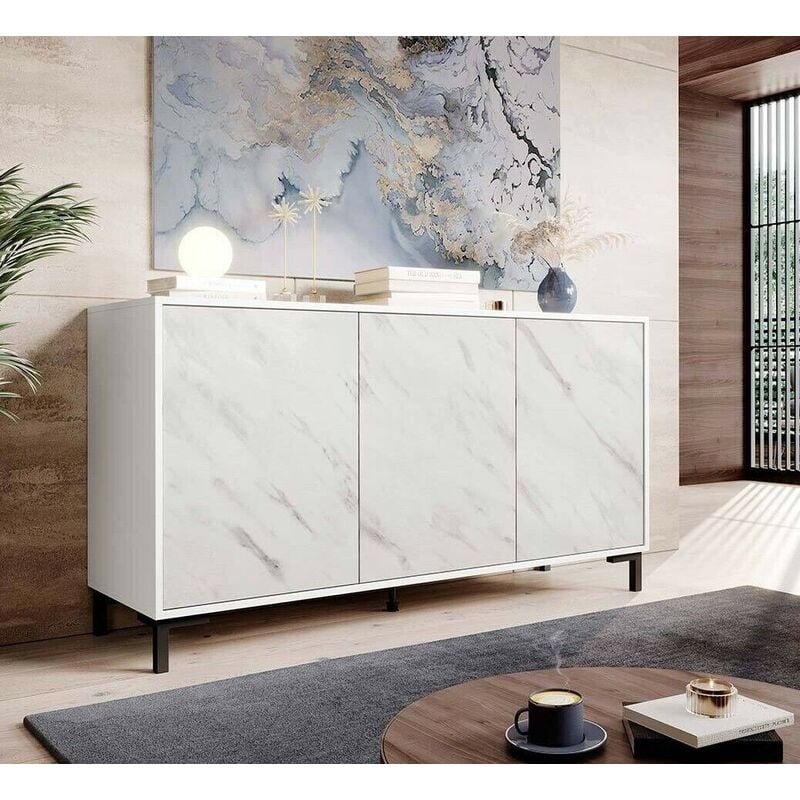 Commode de rangement Meuble universel Blanc 150x81x45cm palace sur pieds