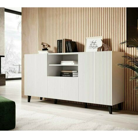 Commode de rangement Meuble universel Blanc 150x83x40cm PALACE élegant sur pieds