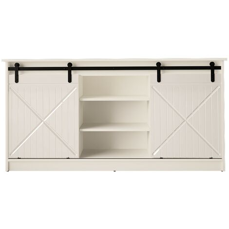 Commode de rangement Meuble universel Blanc 160x81x35cm GRANGE porte coulissante