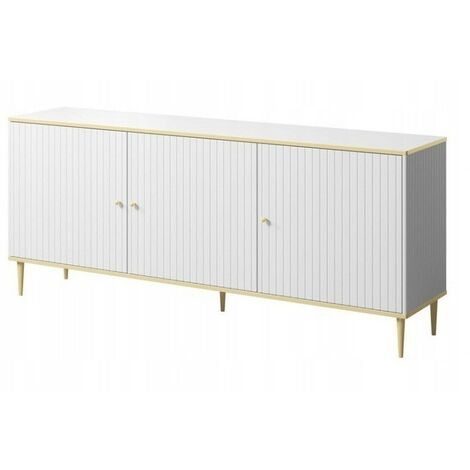 Commode de rangement Meuble universel blanc 180x76x40cm GLAMYRS élegant sur pieds dorée