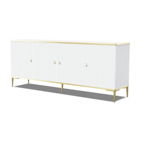 Commode de rangement Meuble universel blanc mat 182x73x40cm PETOR sur pieds avec 4 portes