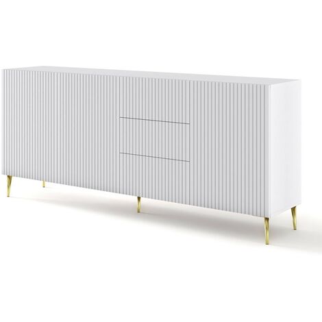Commode de rangement Meuble universel Blanc Mat 200x42x87 RAVI B FILET 2D3S Pied or