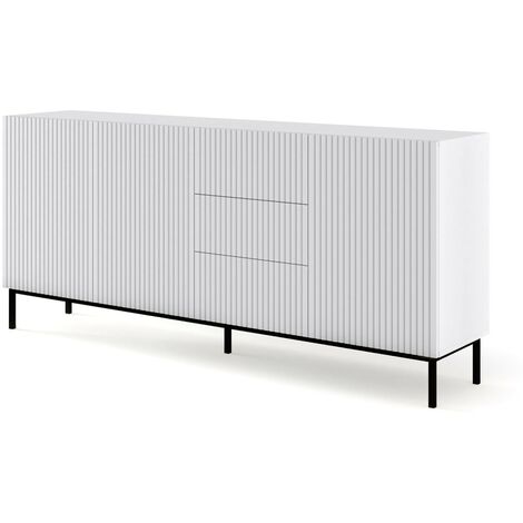 Commode de rangement Meuble universel Blanc Mat 200x42x89 RAVI B FILET 2D3S Pied Cadré Noir