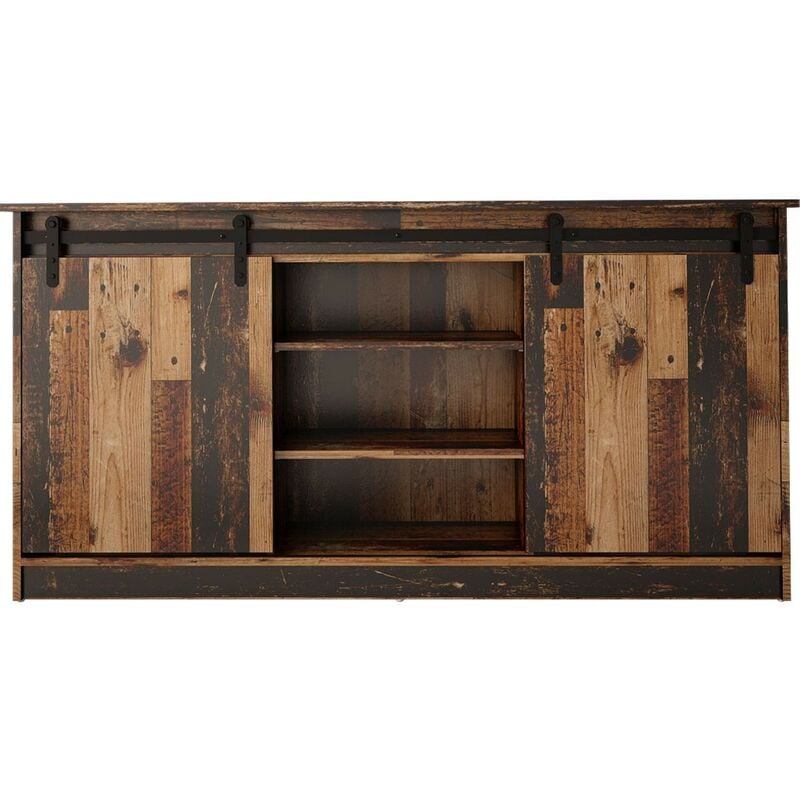 Commode de rangement Meuble universel couleur vieux bois 160x81x35cm grange porte coulissante