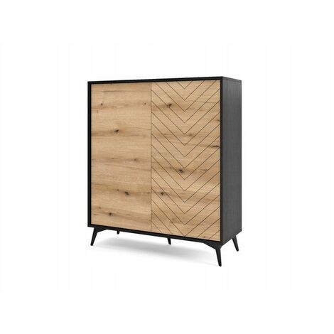Commode de rangement Meuble universel évoque chêne/noir 104x119x39cm DIAMANT K104 sur pieds