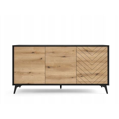 Commode de rangement Meuble universel évoque chêne/noir 154x77x39cm DIAMANT K154 sur pieds