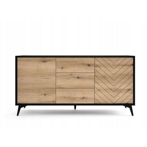 Commode de rangement Meuble universel évoque chêne/noir 154x77x39cm DIAMANT KSZ154 sur pieds