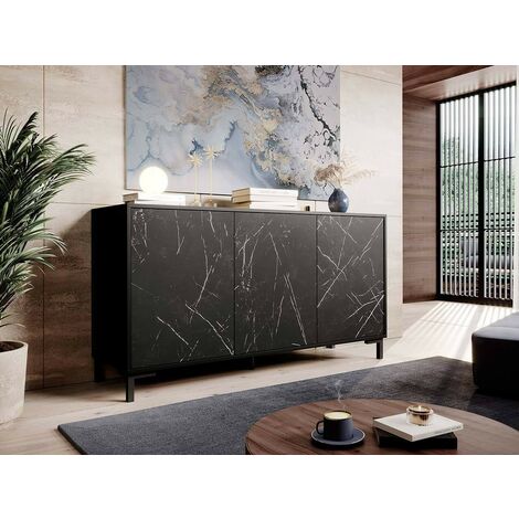 Commode de rangement Meuble universel Noir 150x81x45cm PALACE sur pieds