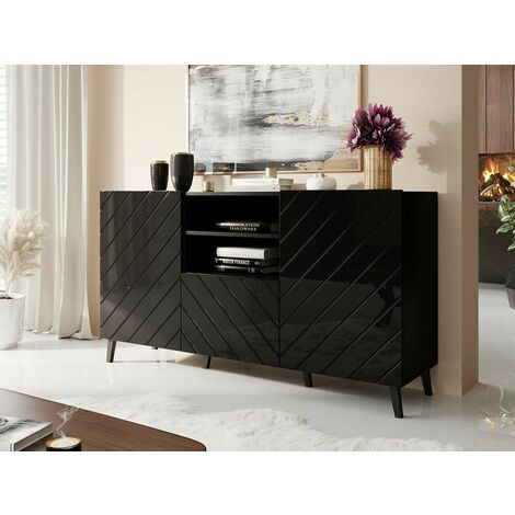 Commode de rangement Meuble universel Noir 150x82x42cm ABI sur pieds