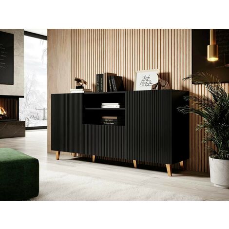 Commode de rangement Meuble universel NOIR 150x83x40cm PALACE élegant sur pieds