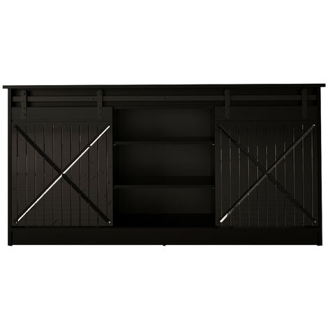 Commode de rangement Meuble universel Noir 160x81x35cm GRANGE porte coulissante