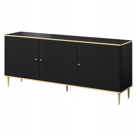Commode de rangement Meuble universel Noir 180x76x40cm GLAMYRS élegant sur pieds dorée