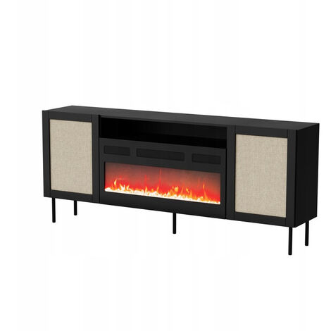 Commode de rangement Meuble universel Noir 200x85x40cm YOTA avec cheminée intégrée sur pieds 2 portes