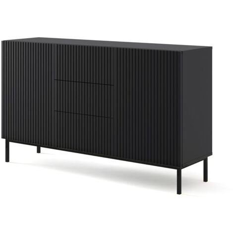 Commode de rangement Meuble universel Noir Mat 150x42x89 RAVI B FILET 2D3S Pied Cadré Noir