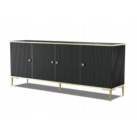 Commode de rangement Meuble universel Noir mat 182x73x40cm PETOR sur pieds avec 4 portes
