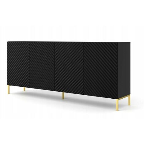 Commode de rangement Meuble universel noir mat 200x87x42cm SURFA sur pieds avec 4 portes
